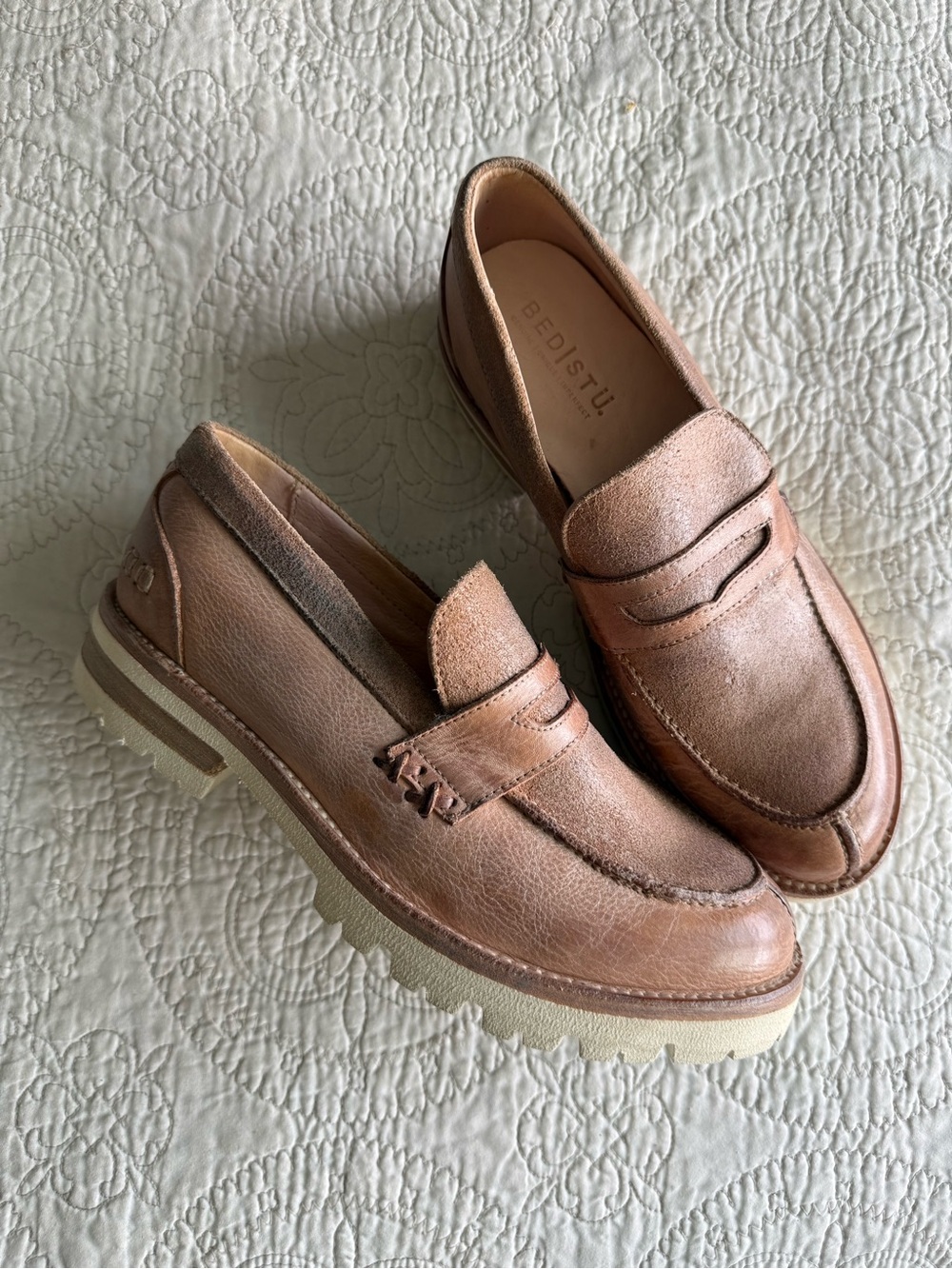 BED|STU Tan Leather Penny Loafer with White Lug Sole - Picture 3 of 7